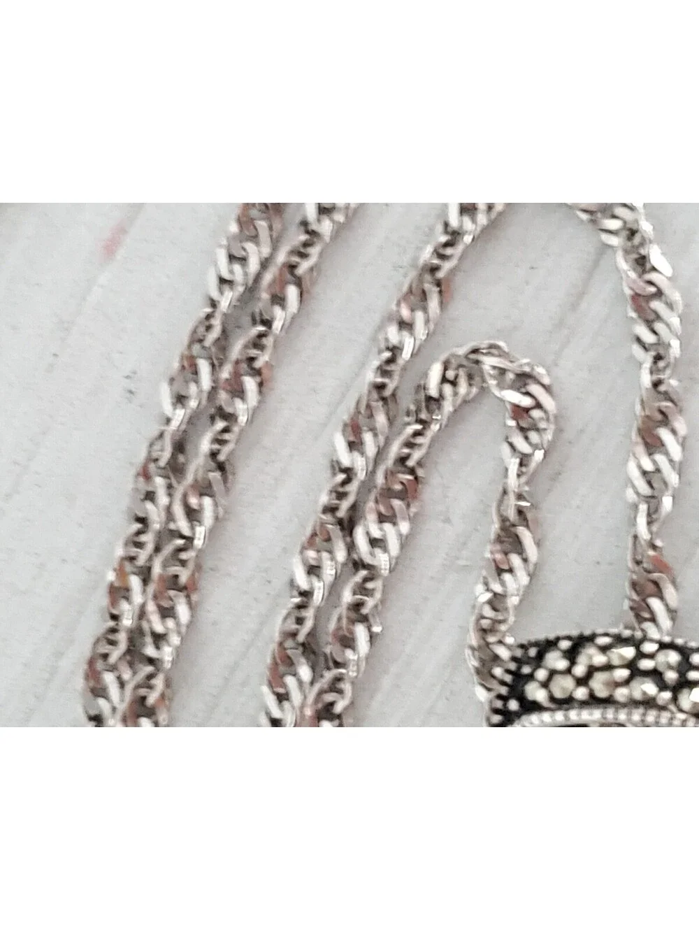 Vintage Sterling Silver Ribbon Marcasite Cross Necklace